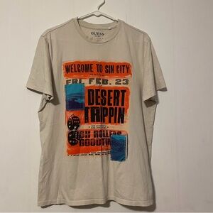 Guess Tan Short Sleeve Graphic T Shirt Vegas Sin City Desert Trippin